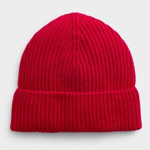 Red pure cashmere ribbed tuque hat beanie new NWT